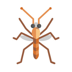 Cartoon style flat vector illustration of an insect with antennas and wings