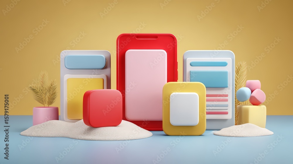 Poster colorful abstract shapes and blocks designed for creative digital projects.