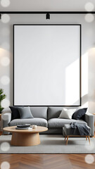 Blank mock up poster frame in modern interior background living room Scandinavian style 3D render 3D