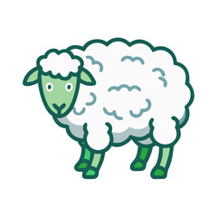 Cartoon Sheep Illustration with Cute Face and Green Outline Design