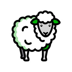 Stylized cartoon sheep with thick black outlines and green accents