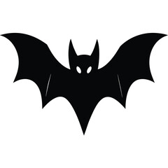 Spooky Silhouette Black Bat with Spread Wings, Halloween Imagery, Simple Design