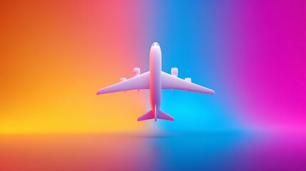 Colorful airplane on vibrant gradient background symbolizing travel and adventure.