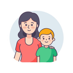 Adorable cartoon illustration of a mother with her son in a loving embrace
