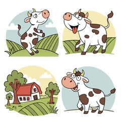 set of 4 playful cow