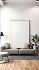 Blank mock up poster frame in modern interior background living room Scandinavian style 3D render 3D