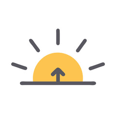 Rising sun emerging from the horizon with an upward arrow graphic icon