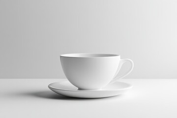 Minimalist white cup and saucer. Perfect for menus, websites, and product packaging. Ideal for cafes and restaurants.