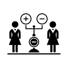 Women balancing equality symbols on a scale representing tolerance  