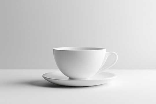 Minimalist white cup and saucer. Perfect for menus, websites, and product packaging. Ideal for cafes and restaurants. - Powered by Adobe