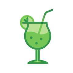 Refreshing green cocktail with a slice of lime and drinking straw