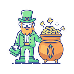 Colorful Cartoon Leprechaun with Pot of Gold for St Patricks Day Illustration