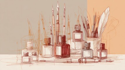 Still life of writing instruments