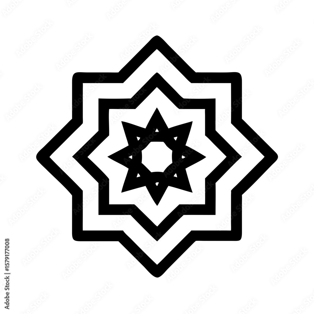 Poster geometric eight pointed star design with concentric outlines and rounded corners