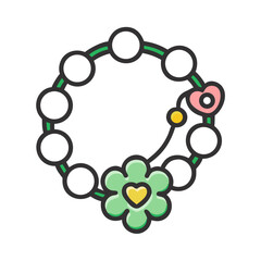 Whimsical beaded charm bracelet featuring a flower and a heart charm