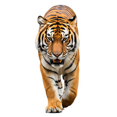 Obraz premium A majestic tiger is walking forward isolated on transparent background