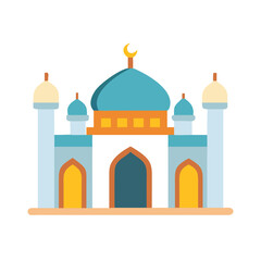 Colorful Mosque Cartoon Icon Illustration for Islamic Religious Occasions