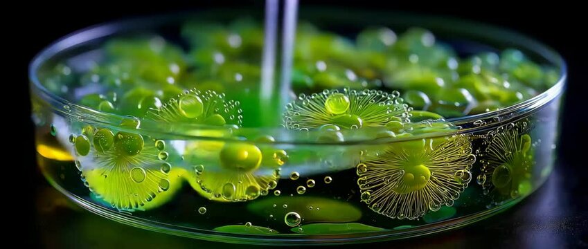 Blue-green algal colony in a culture media plate.