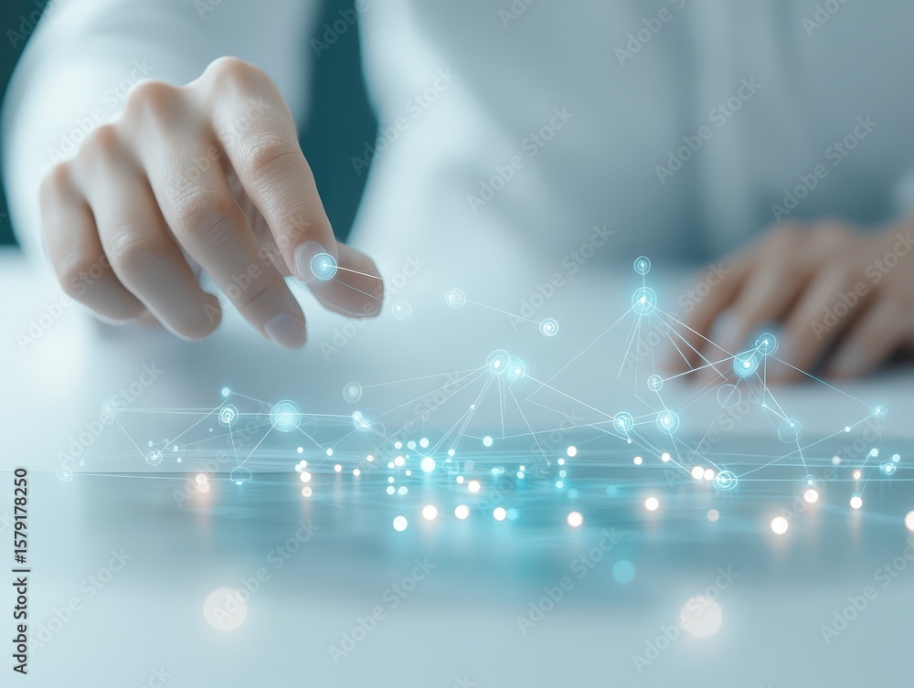 Aufkleber business planning boardroom concept. a hand manipulating a digital graph or data visualization in a 