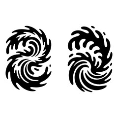 Svg vector silhouette vector art of two swirling abstract designs are isolated on white background