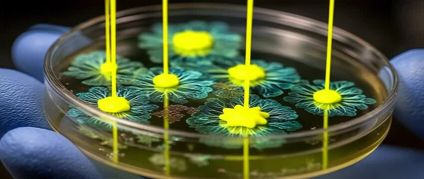 Blue-green algal colony in a culture media plate.