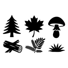 Obraz premium Svg vector silhouette vector art of a collection of forest and woodland elements isolated on white background
