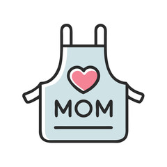Light blue apron with MOM text and heart for mothers day