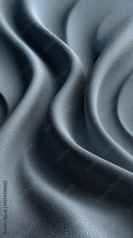 Poster close-up of textured, dark gray fabric with soft, flowing folds creating a smooth and elegant surfac