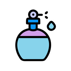 Illustration of a stylish perfume bottle with an atomizer and droplet