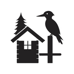 Woodpecker Sitting Quietly On Cabin Beam