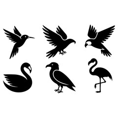 Obraz premium Svg vector silhouette vector art of a collection of bird silhouettes isolated on white background