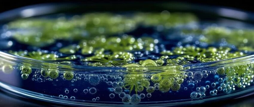 Blue-green algal colony in a culture media plate.