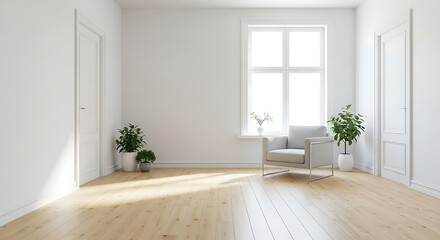 Simple Serenity Light-filled Room Interior with Modern Minimalism, a calming and peaceful retreat, perfect for contemplation and relaxation