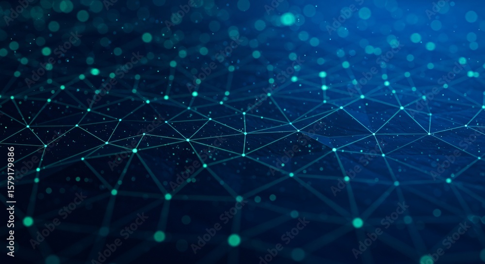 Poster a blue abstract network with connected dots and lines creating a futuristic technology background de