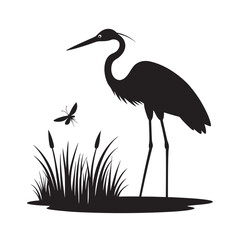 Obraz premium Heron With Dragonfly Nearby Silhouette