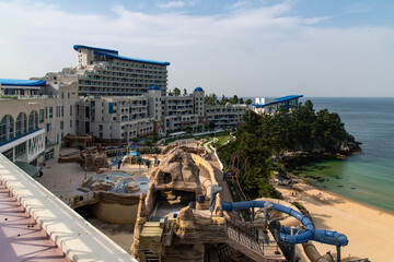 high angle view of the seaside hotel