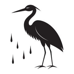 Heron In Rain With Falling Droplets Silhouette