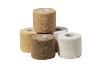 Assorted colors of kinesiology therapeutic tape rolls.