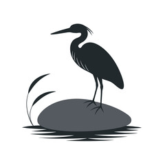 Heron Standing On Riverbank Stone Rock Surface