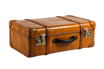 Retro travel luggage, old leather suitcase.