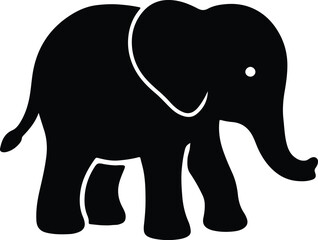 Silhouette elephant simple cute outline style vector Illustrator