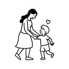 A sweet moment of a mother lovingly holding hands with her son