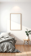 Blank mock up posters on minimalism pastel wall hipster bedroom 3d render 3d illustration vertical