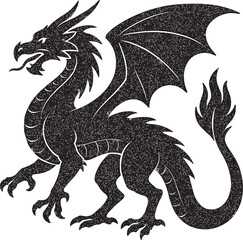 Black and white dragon vector illustration in heraldic and tattoo style design