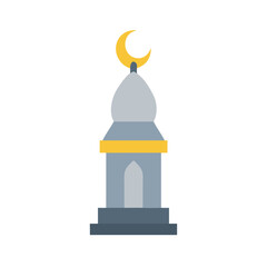 Simple minimalist vector illustration of a mosque tower with crescent moon