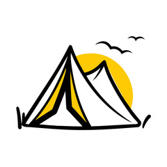 Adventure Tent Camping hand drawing icon for web and graphic design