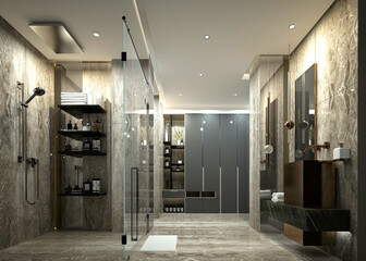 3d render luxury bathroom WC interior