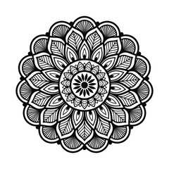 Intricate Mandala Design Vector   Black and White Floral Line Art for Coloring and Decor.