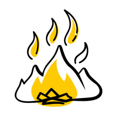 Bonfire by Mountain hand drawing icon for web and graphic design