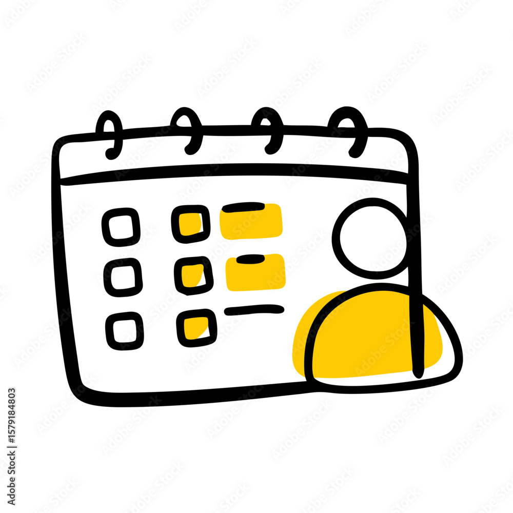 Poster calendar with user icon hand drawing icon for web and graphic design